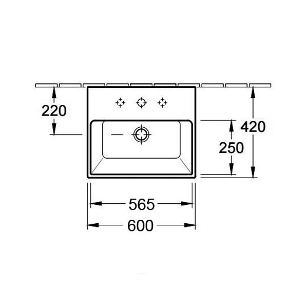 VB WT Memento 5133 600x420mm 3-L Arm mittl HL durchg Überl Eckig WeißAlpin C+