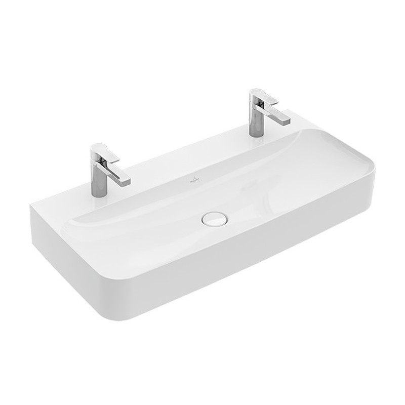 Villeroy & Boch WT Finion 4168 1000x470mm Hahnlöcher dgest o ÜL eck geschl Weiß Alpin C+