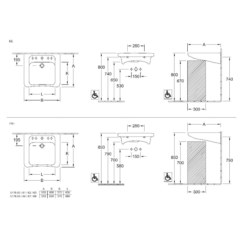 Villeroy & Boch WT Vita Architectura 5178 650x550mm mittl HL durchg o Überl Eckig WeißAlpin