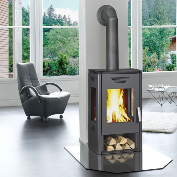 Wamsler Kaminofen "Trion" grau mit Holzlagerfach, KF 101-88 Trion-H