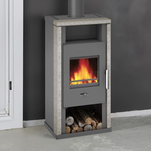 Wamsler Kaminofen "Yuna" grau Rahmen Naturstein, KF 108-40 Yuna