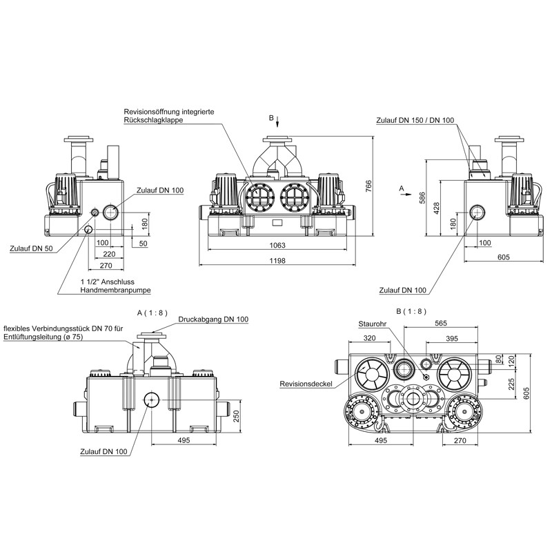 Kompaktboy Doppel 1,1 W 230V Abwasser-Hebeanlage
