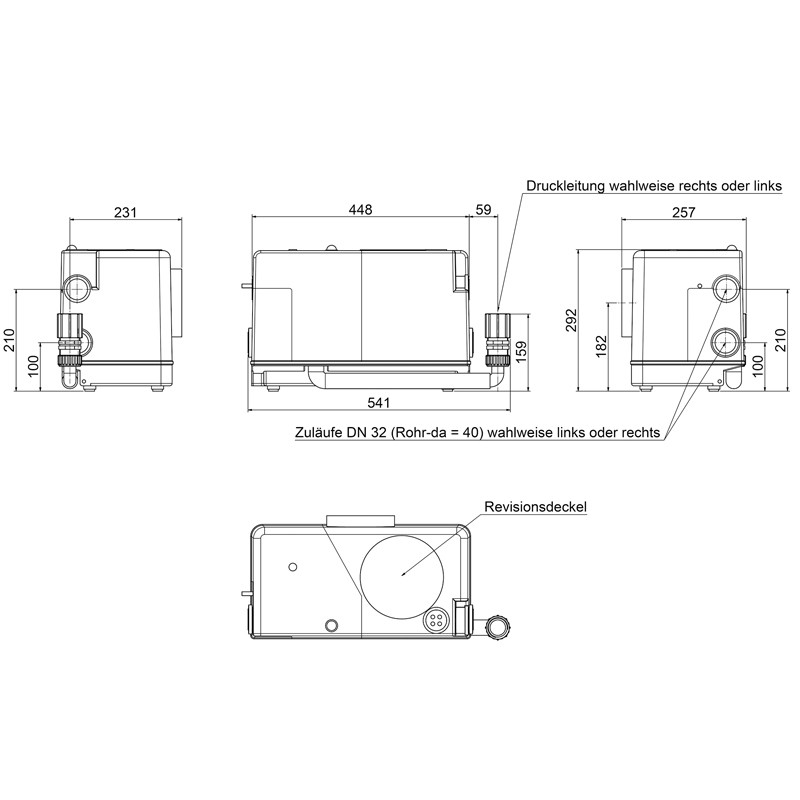 Microboy E2 Einzel-WC-Hebeanlage 1,5 m Anschlusskabel mit Schuko-Stecker 450/243/292