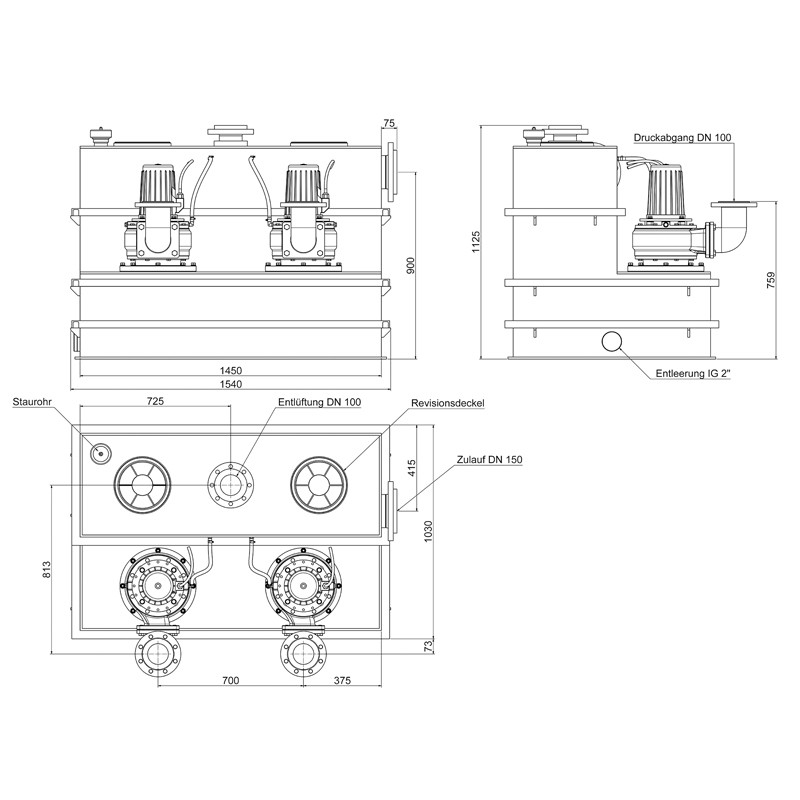 WUZ 100 Doppel 4,0  400 V Abwasser-Hebeanlage