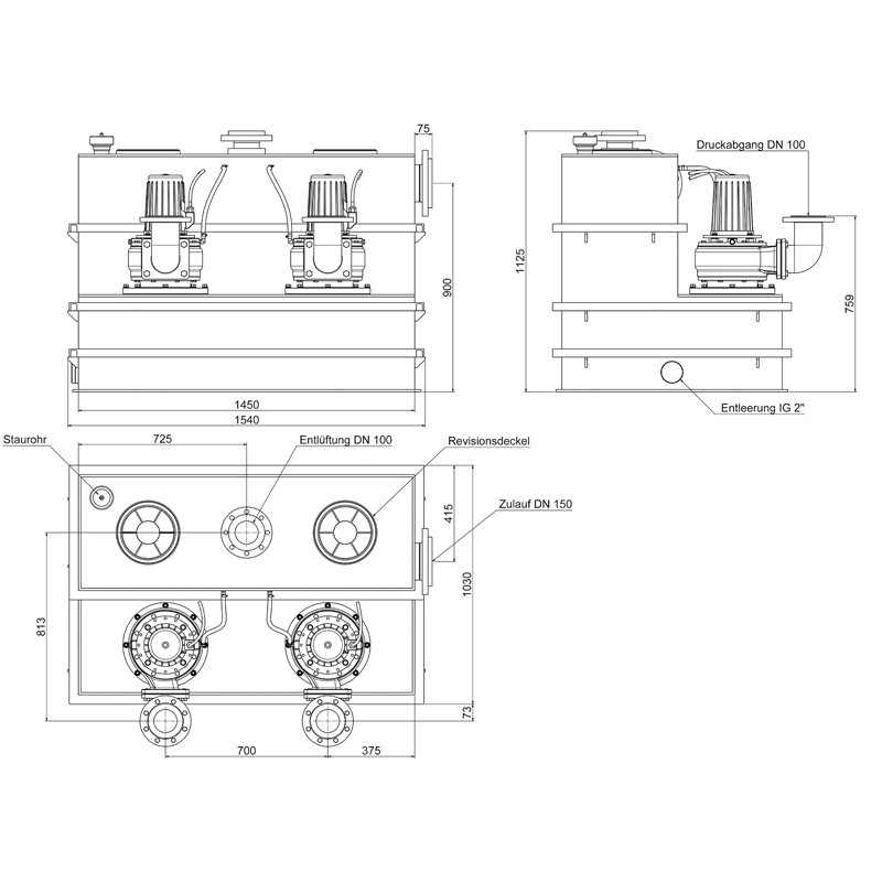 WUZ 100 Doppel 7,5  400 V Abwasser-Hebeanlage