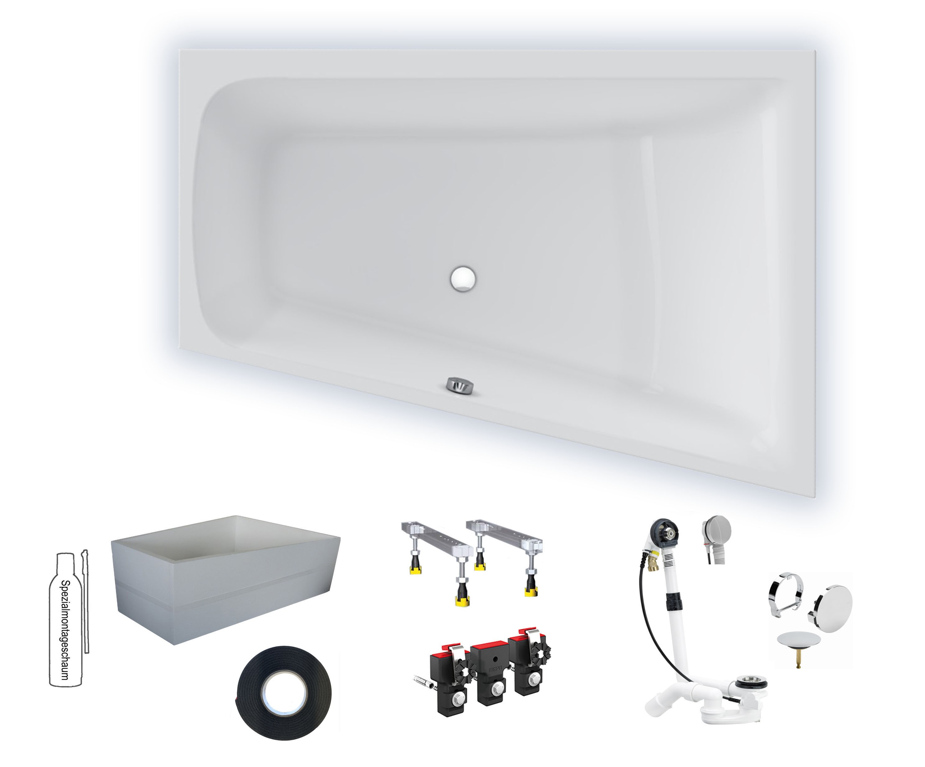 Badewanne Life2/M100 rechts 1700x1200x800 Acryl Trapez-Einbauwanne