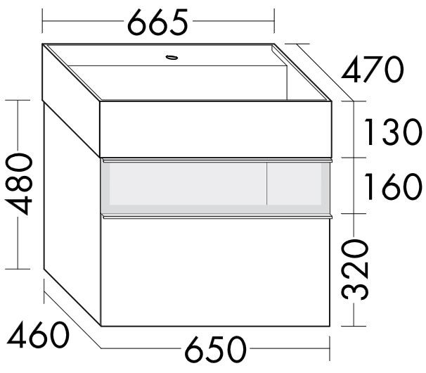 Burgbad Yumo Mineralguss-Waschtisch inkl. Waschtischunterschrank mit Rauchglaselement und LED-Waschtischunterschrankbeleuchtung 670 PG1 (SFMX067)