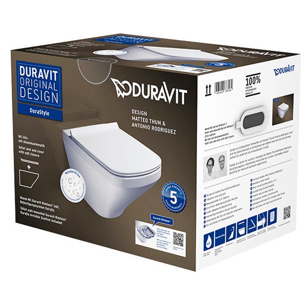 DU Wand-WC Set DuraStyle Weiß, rimless Tiefspüler inkl.WC-Sitz m.Absenkautom.
