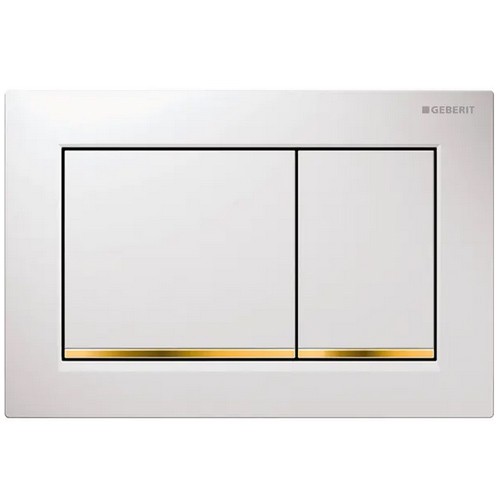 Geberit Betätigungsplatte Omega30, für 2-Mengen-Spülung, Weiß / Vergoldet / Weiß