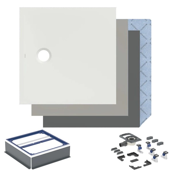 GEBERIT CleanFloor30 Duschfläche 900 x 900 x 35 mm integriert, mit Dichtvlies, Mittelablauf, verschiedene Farben und Montagezubehör zur Auswahl