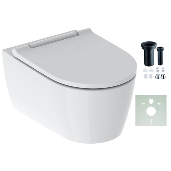 Geberit ONE Set Wand-WC mit WC-Sitz weiß matt/glanzverchromt, KeraTect