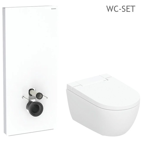 GEBERIT SET AquaClean Alba Dusch-WC Komplettanlage + Monolith Sanitärmodul für Wand-WC 114 cm Glas weiß