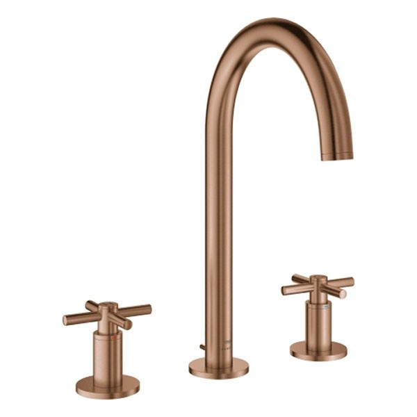 GROHE 3-Loch-WT-Batterie Atrio 20643 Rohrauslauf Kreuz-Griff warm sunset geb