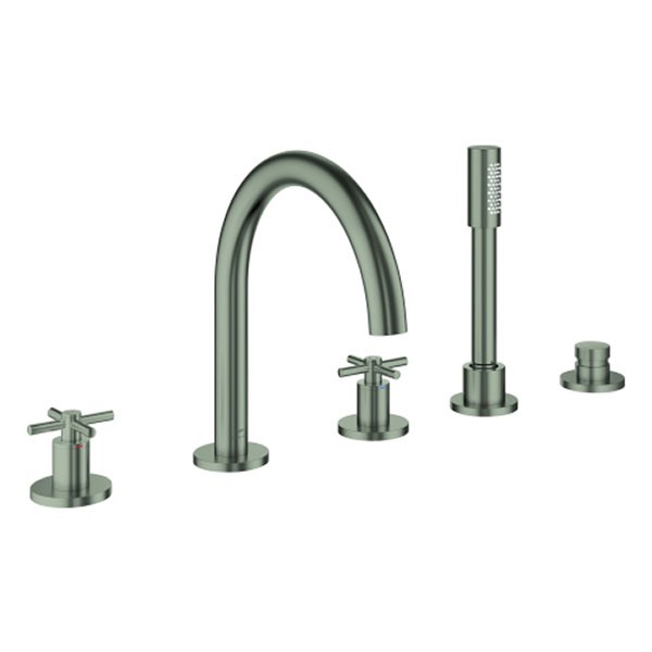 GROHE 5-Loch-Wannen-Kombination Atrio 29408 FMS Kreuz-Griff satin steel