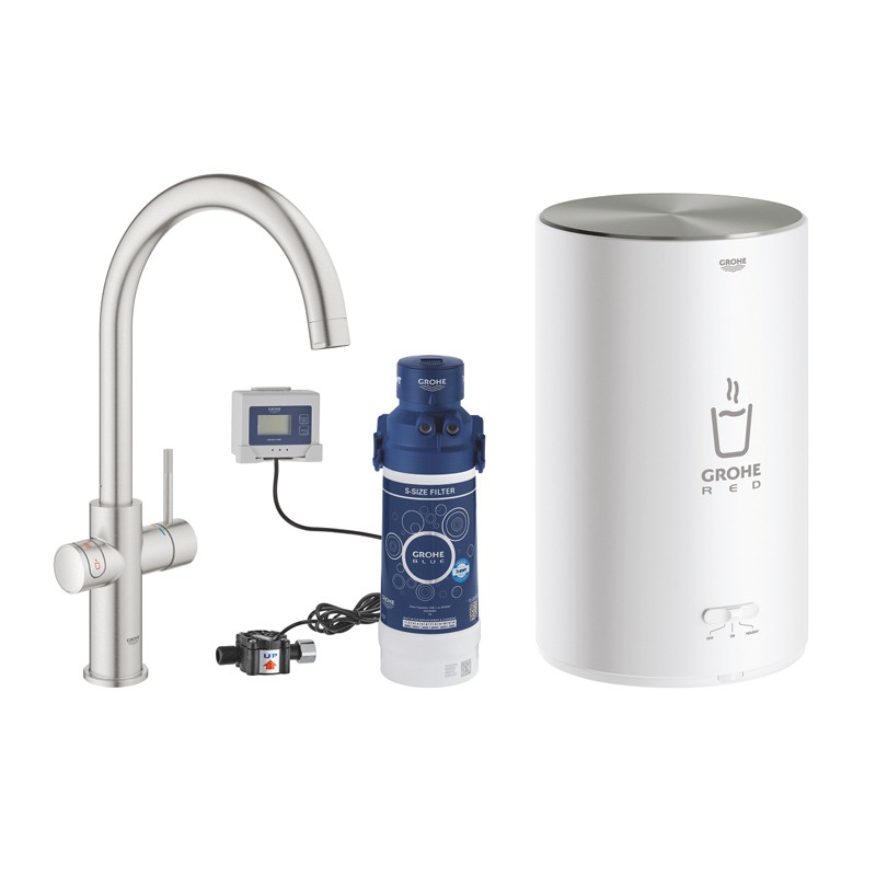 GROHE Armatur und Boiler Red Duo 30083 M-Size C-Auslauf supersteel