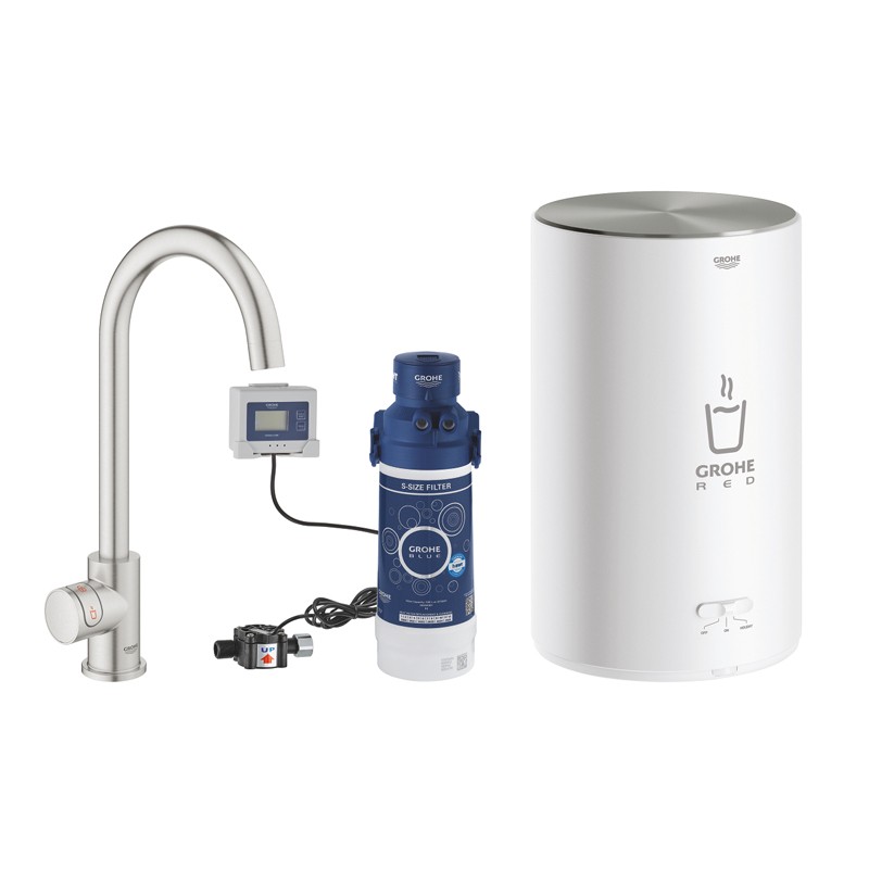 GROHE Standventil und Boiler Red Mono 30085 M-Size C-Auslauf supersteel2