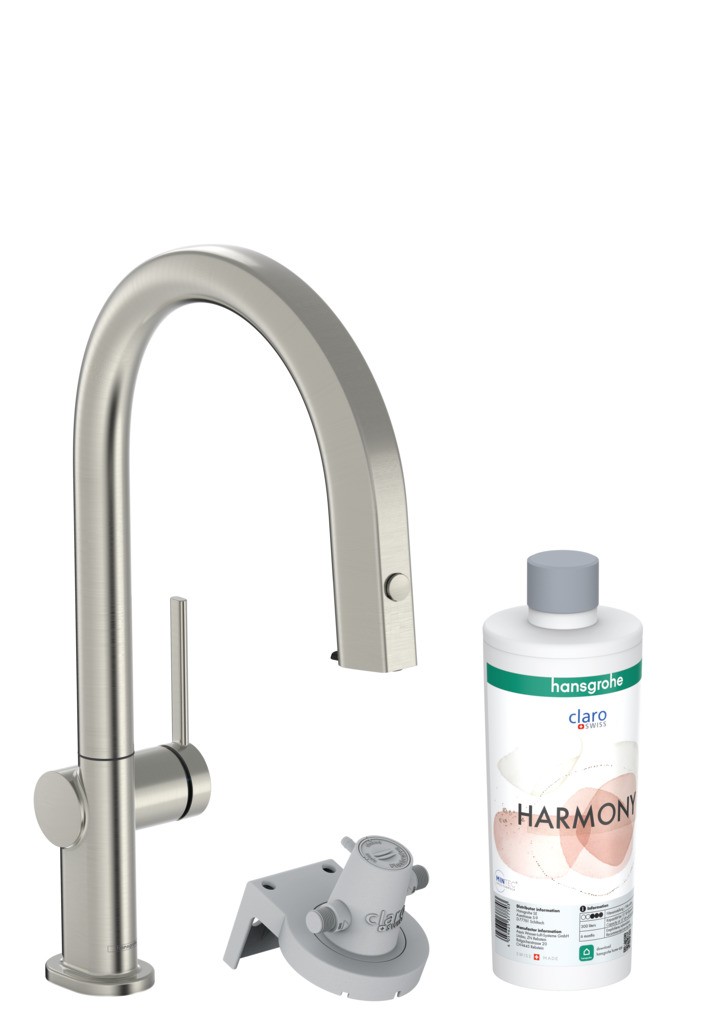 Hansgrohe Aqittura M91 FilterSystem 210, Ausziehauslauf, 1jet, Starter Set Edelstahl Finish