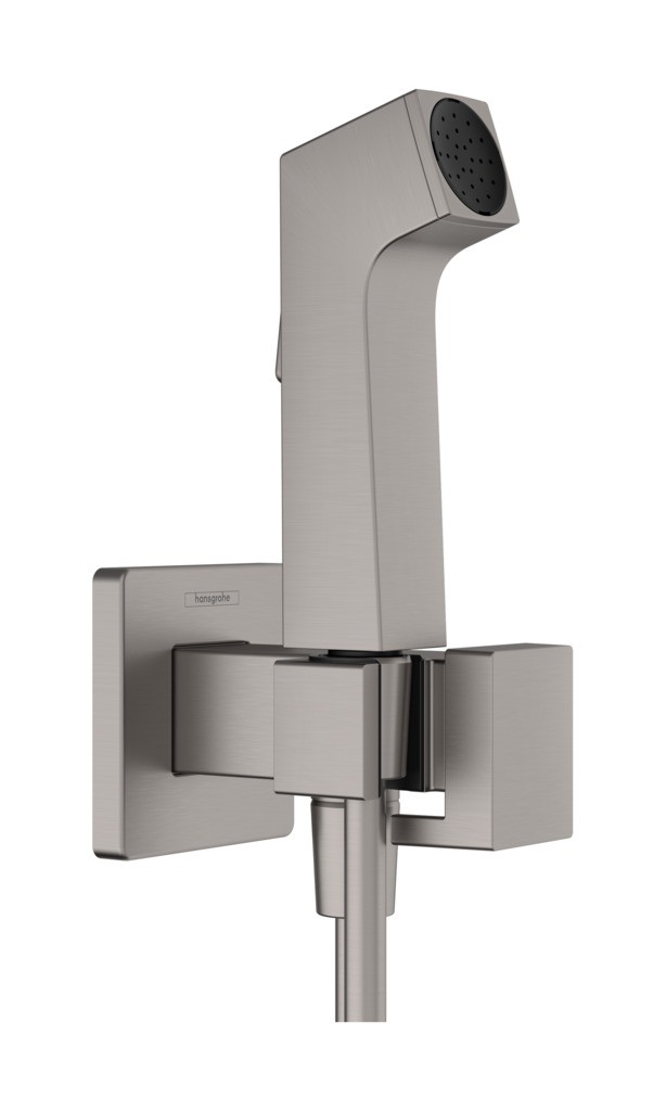 Hansgrohe Bidette Handbrause 1jet E EcoSmart für Kaltwasser mit Brausehalter und Brauseschlauch 125 cm Brushed Black Chrome