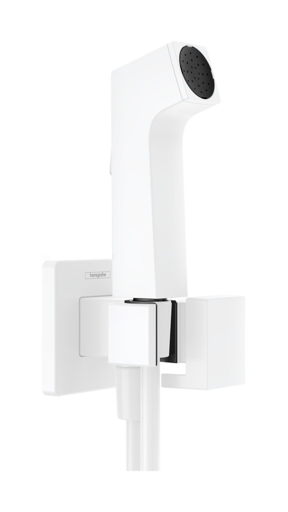 Hansgrohe Bidette Handbrause 1jet E EcoSmart für Kaltwasser mit Brausehalter und Brauseschlauch 125 cm Mattweiß