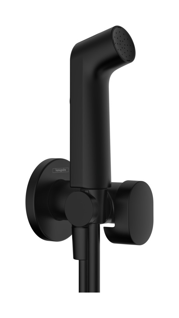 Hansgrohe Bidette Handbrause 1jet S EcoSmart für Kaltwasser mit Brausehalter und Brauseschlauch 125 cm Mattschwarz
