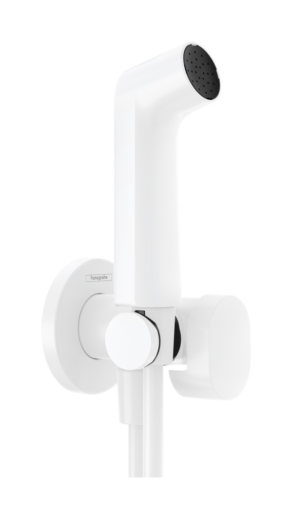 Hansgrohe Bidette Handbrause 1jet S EcoSmart für Kaltwasser mit Brausehalter und Brauseschlauch 125 cm Mattweiß