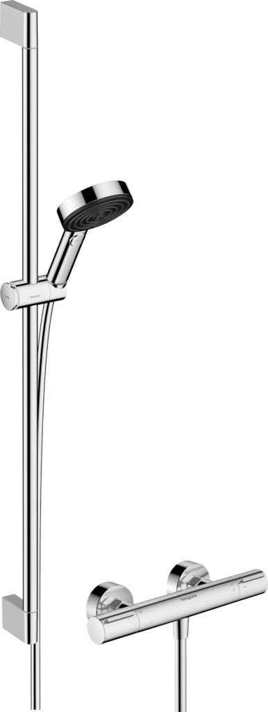 Hansgrohe Pulsify Select S Brausesystem 105 3jet Relaxation EcoSmart mit Ecostat Element und Brausestange 90 cm Chrom
