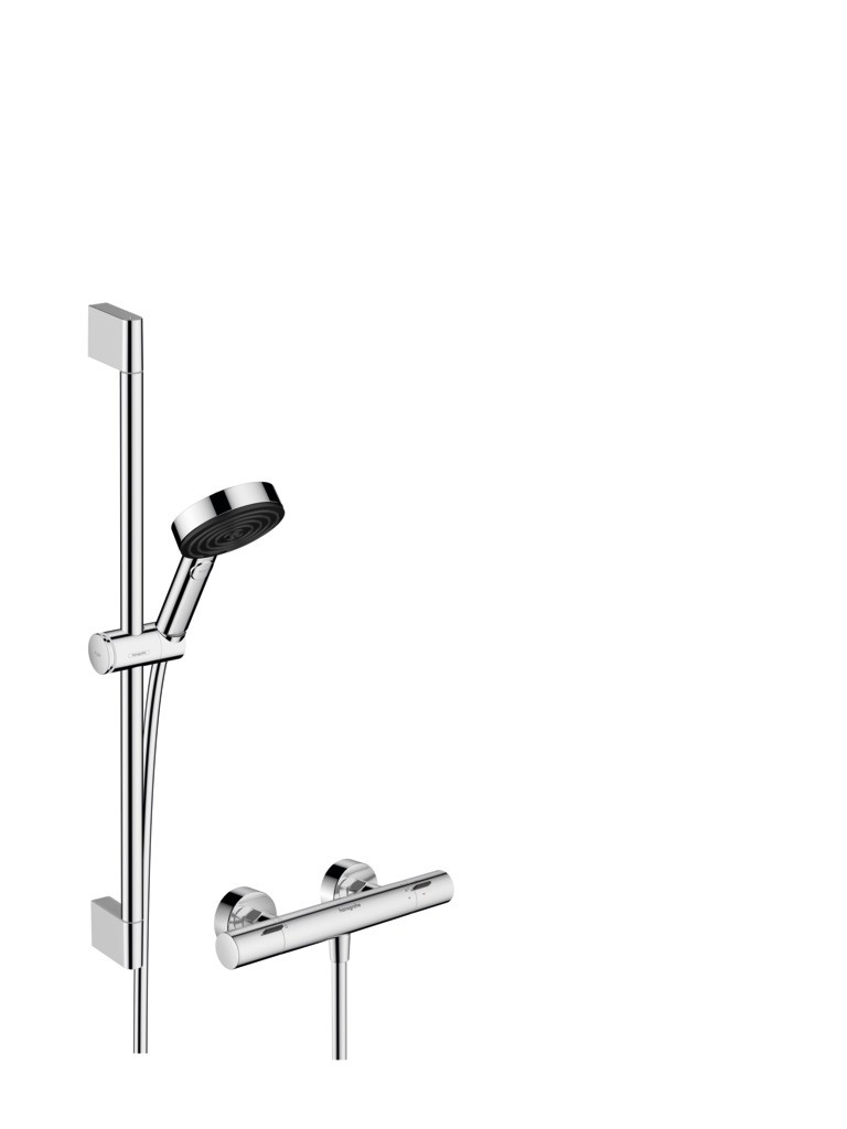 Hansgrohe Pulsify Select S Brausesystem 105 3jet Relaxation EcoSmart mit Ecostat Fine und Brausestange 65 cm Chrom