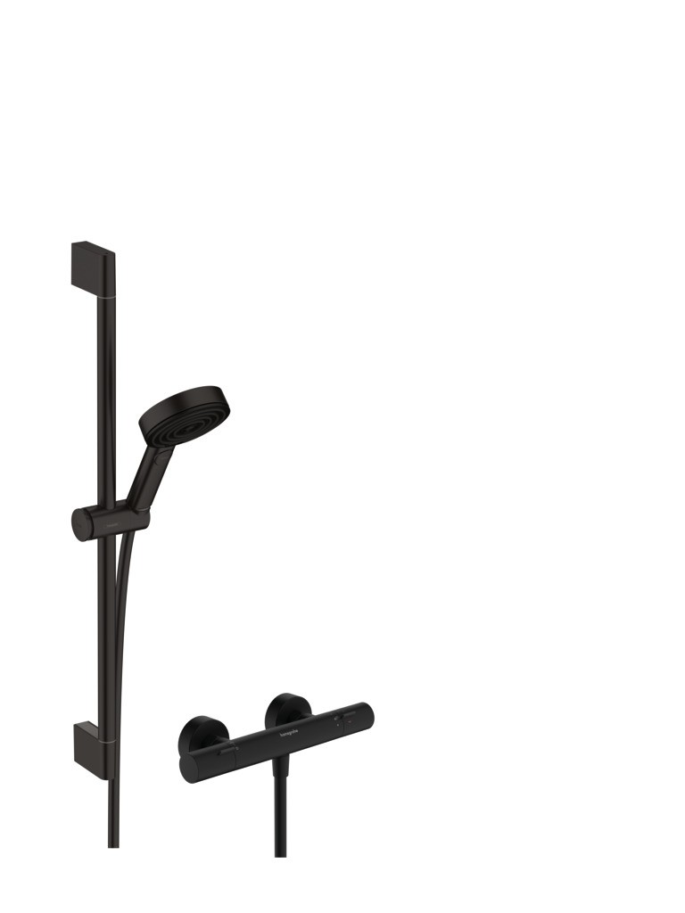 Hansgrohe Pulsify Select S Brausesystem 105 3jet Relaxation EcoSmart mit Ecostat Fine und Brausestange 65 cm Mattschwarz