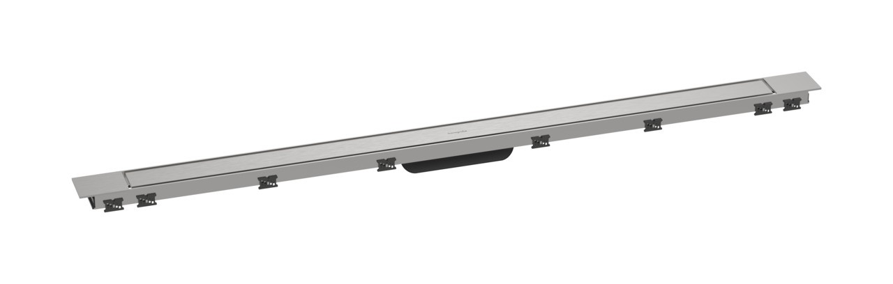 Hansgrohe RainDrain Match Plus Fertigset Duschrinne 1200 mit höhenverstellbarem Rahmen Edelstahl gebürstet