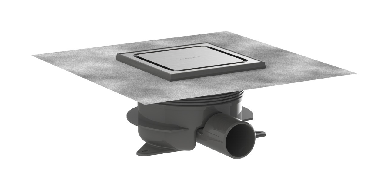 Hansgrohe RainDrain Spot Plus Komplettset Punktablauf 150/150 mit höhenverstellbarem Rahmen Edelstahl gebürstet