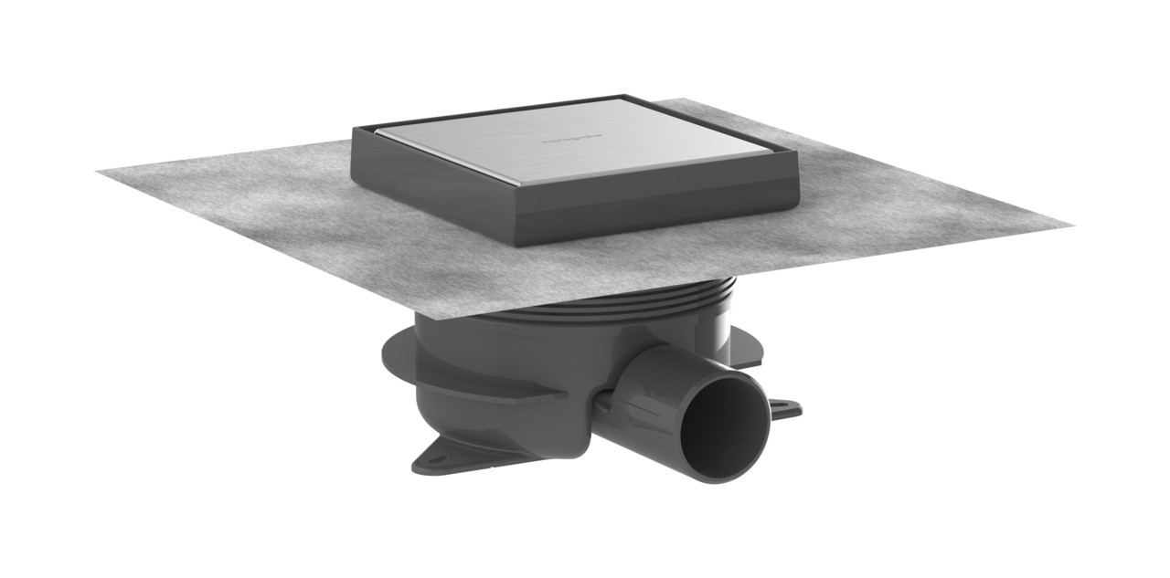 Hansgrohe RainDrain Spot Plus Komplettset Punktablauf 150/150 mit höhenverstellbarem Rahmen und rückseitig befliesbar Edelstahl gebürstet