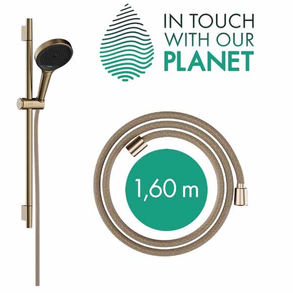 Hansgrohe Rainfinity Brauseset 130 3jet EcoSmart mit Brausestange S Puro 65 cm, Push-Handbrausehalterung und Designflex Textilbrauseschlauch 160 cm Brushed Bronze