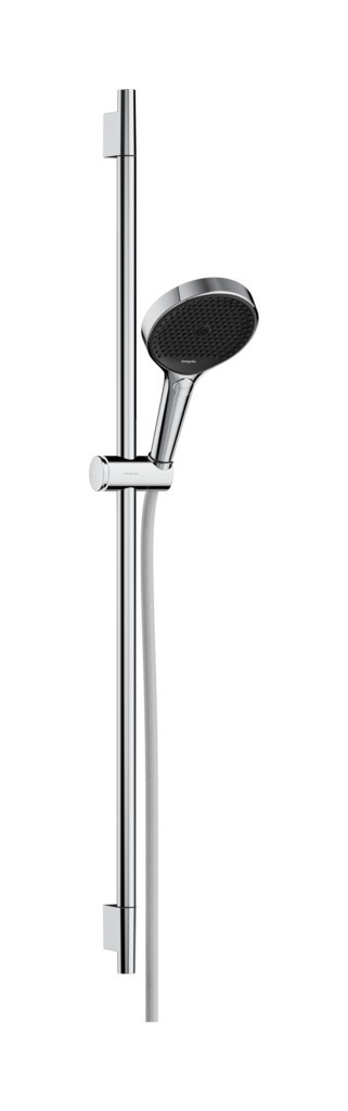 Hansgrohe Rainfinity Brauseset 130 3jet EcoSmart mit Brausestange S Puro 90 cm, Push-Handbrausehalterung und Designflex Textilbrauseschlauch 160 cm Mattschwarz