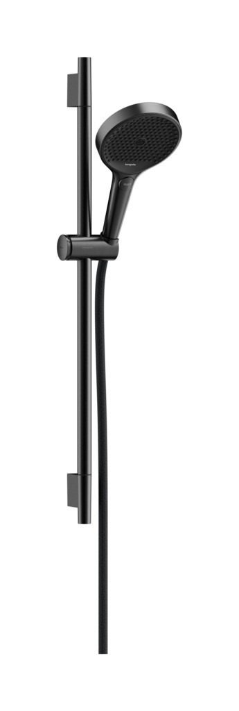 Hansgrohe Rainfinity Brauseset 130 3jet mit Brausestange S Puro 65 cm, Push-Handbrausehalterung und Designflex Textilbrauseschlauch 160 cm Brushed Black Chrome