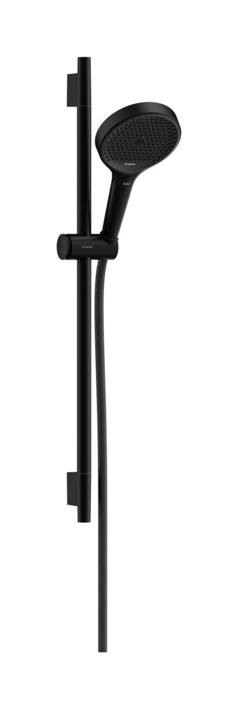 Hansgrohe Rainfinity Brauseset 130 3jet mit Brausestange S Puro 65 cm, Push-Handbrausehalterung und Designflex Textilbrauseschlauch 160 cm Mattschwarz
