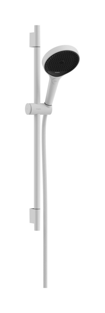 Hansgrohe Rainfinity Brauseset 130 3jet mit Brausestange S Puro 65 cm, Push-Handbrausehalterung und Designflex Textilbrauseschlauch 160 cm Mattweiß