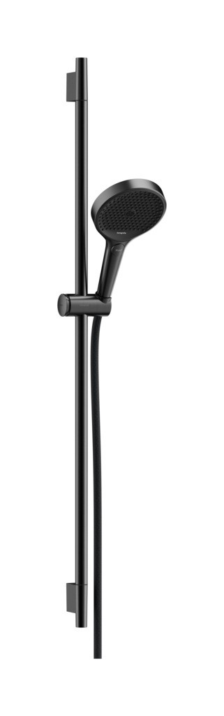 Hansgrohe Rainfinity Brauseset 130 3jet mit Brausestange S Puro 90 cm, Push-Handbrausehalterung und Designflex Textilbrauseschlauch 160 cm Brushed Black Chrome