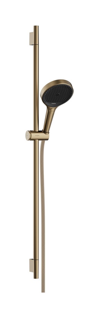 Hansgrohe Rainfinity Brauseset 130 3jet mit Brausestange S Puro 90 cm, Push-Handbrausehalterung und Designflex Textilbrauseschlauch 160 cm Brushed Bronze