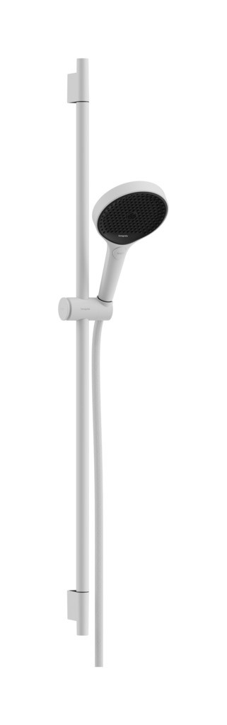 Hansgrohe Rainfinity Brauseset 130 3jet mit Brausestange S Puro 90 cm, Push-Handbrausehalterung und Designflex Textilbrauseschlauch 160 cm Mattweiß