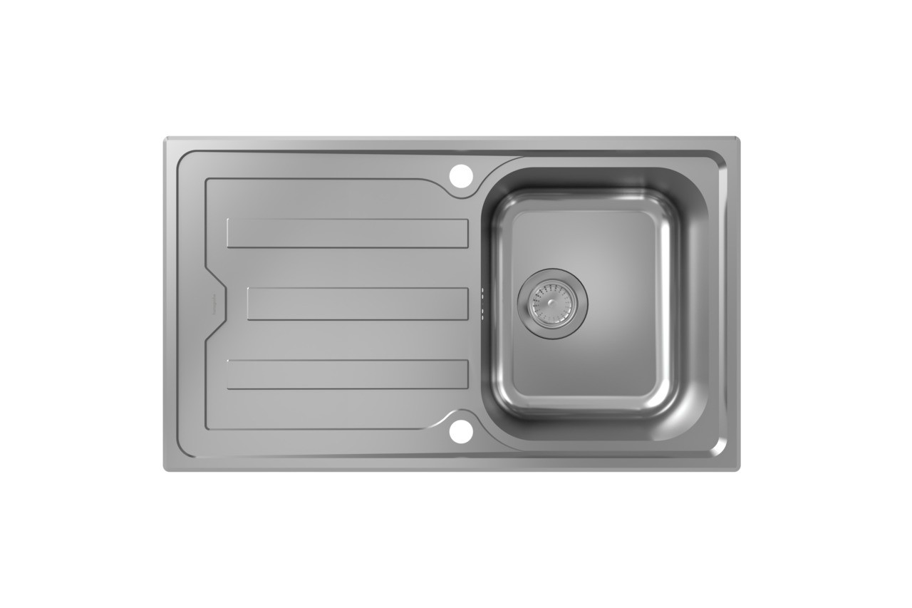 Hansgrohe S44 S440-A342 86 Einbauspüle 342 mit Abtropffläche lang und automatischer Ablaufgarnitur Edelstahl