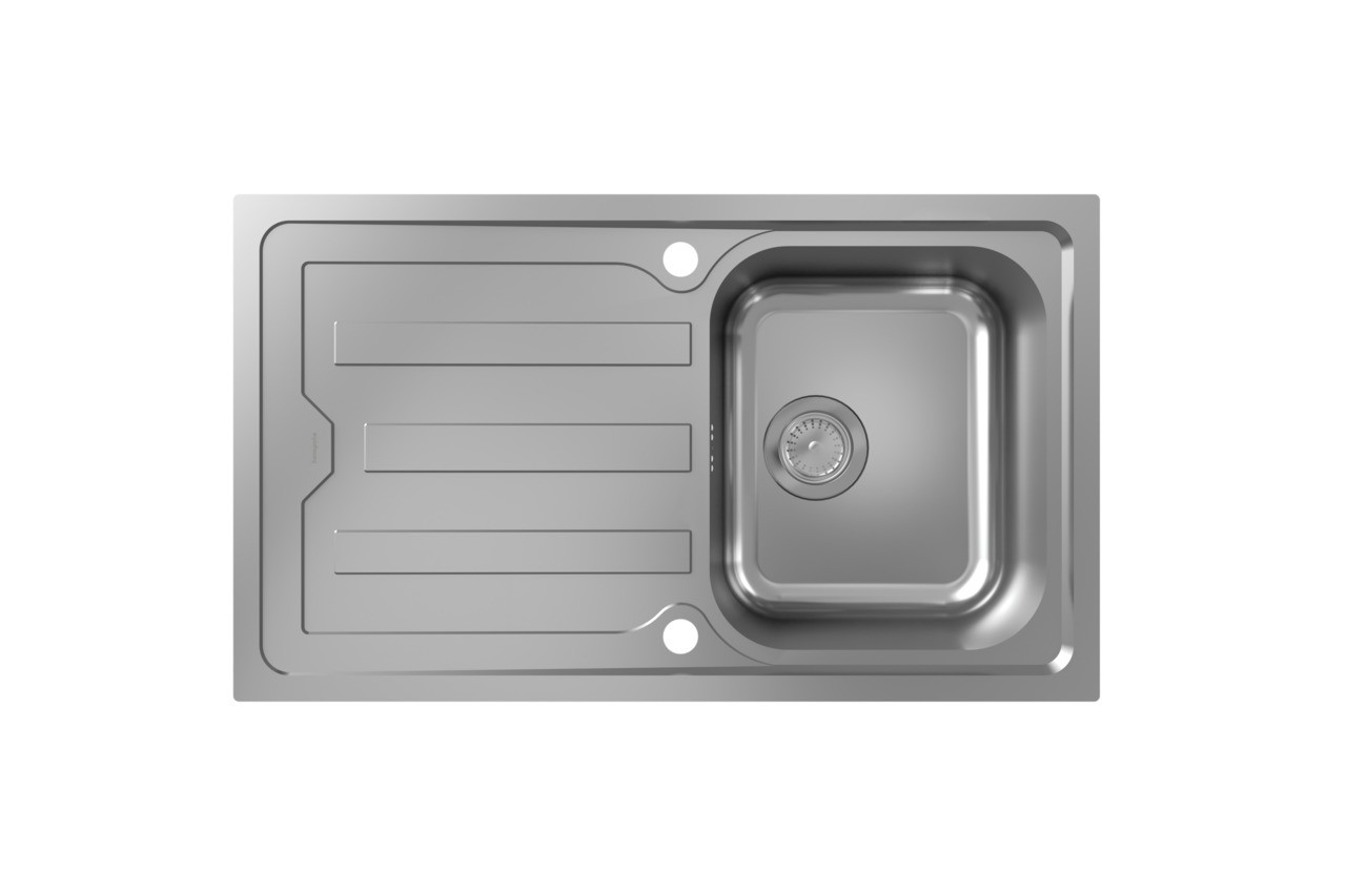 Hansgrohe S44 S440-F342 86 Einbauspüle 342 mit Abtropffläche lang und automatischer Ablaufgarnitur Edelstahl