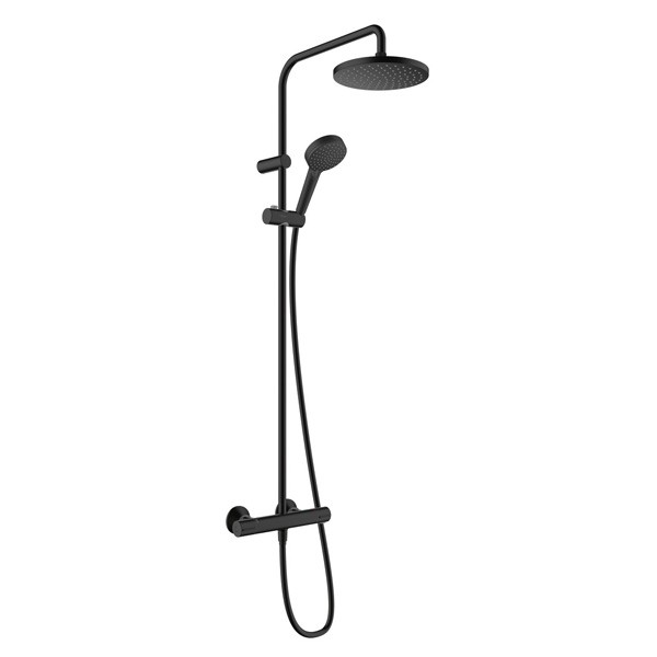 HG Showerpipe 200 1jet Vernis Blend mattschwarz mit Brausethermostat