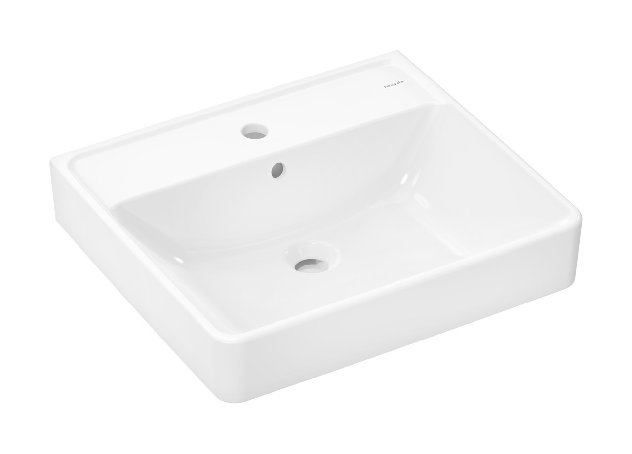 Hansgrohe Xanuia Q Aufsatzwaschtisch geschliffen 550/480 mit Hahnloch und Überlauf Weiß