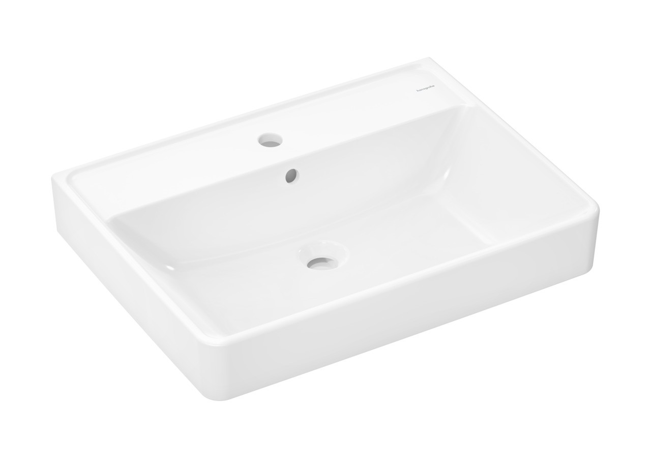 Hansgrohe Xanuia Q Aufsatzwaschtisch geschliffen 650/480 mit Hahnloch und Überlauf Weiß