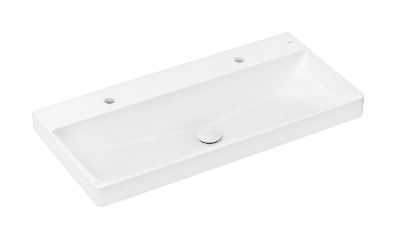 Hansgrohe Xelu Q Aufsatzwaschtisch geschliffen 1000/480 mit 2 Hahnlöchern ohne Überlauf, SmartClean Weiß