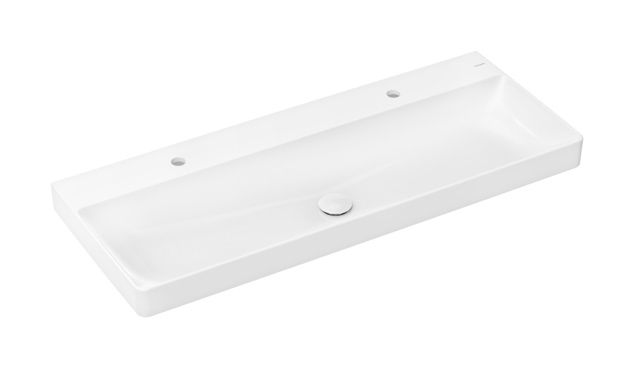 Hansgrohe Xelu Q Aufsatzwaschtisch geschliffen 1200/480 mit 2 Hahnlöchern ohne Überlauf, SmartClean Weiß