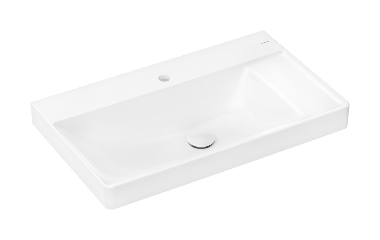 Hansgrohe Xelu Q Aufsatzwaschtisch geschliffen mit Ablage rechts 800/480 mit Hahnloch ohne Überlauf, SmartClean Weiß