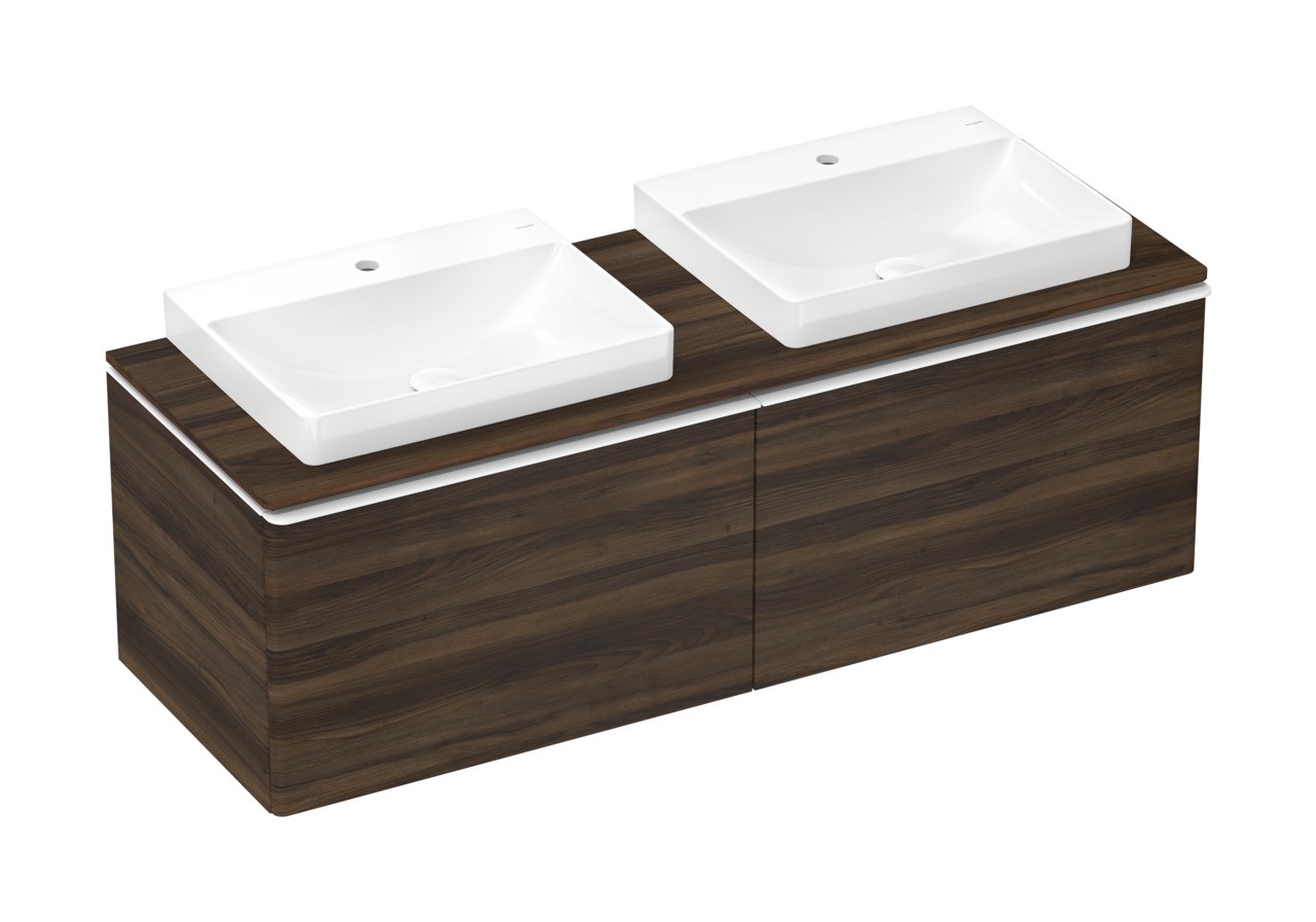 Hansgrohe Xelu Q Konsole 1560/550 mit 2 Ausschnitte für Aufsatzwaschtisch geschliffen 600/480 Nussbaum Dunkel