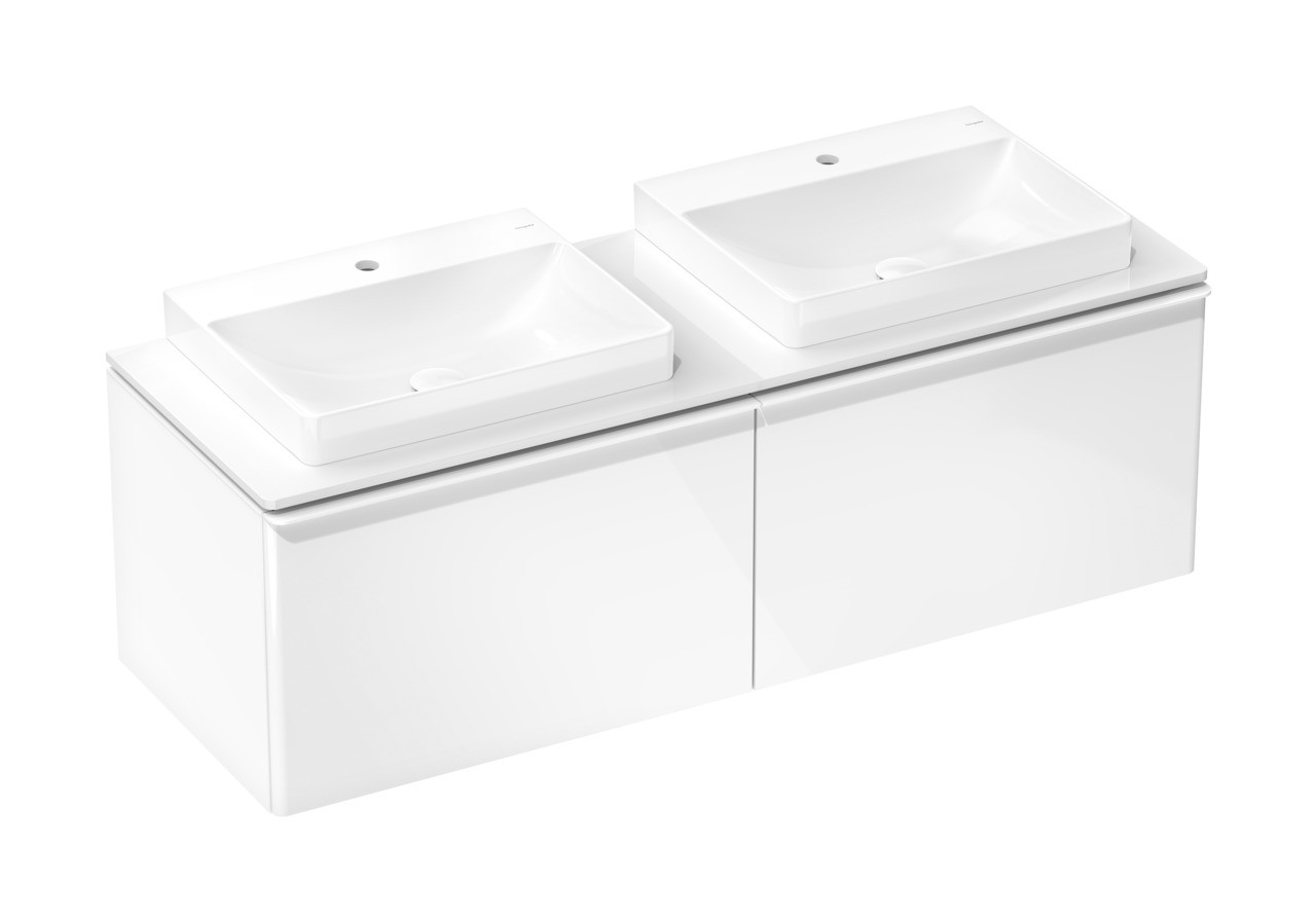 Hansgrohe Xelu Q Konsole 1560/550 mit 2 Ausschnitte für Aufsatzwaschtisch geschliffen 600/480 Weiß Hochglanz