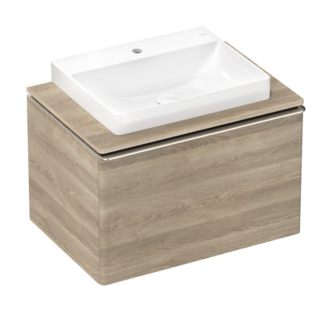 Hansgrohe Xelu Q Konsole 780/550 mit Ausschnitt mittig für Aufsatzwaschtisch geschliffen 600/480 Eiche Natur